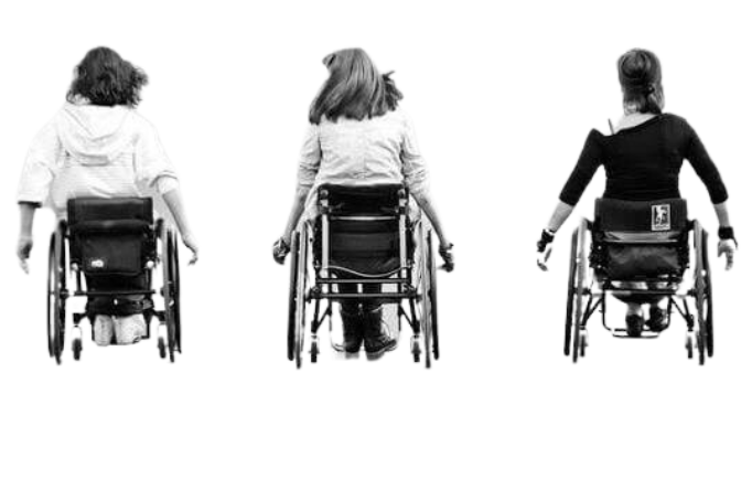 trzy niepełnosprawne kobiety na wózkach inwalidzkich - nasza fundacja jedyna taka wspiera wspiera kobiety niepelnosprawne